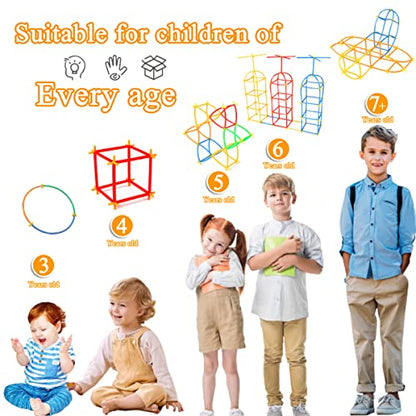 RAINBOW TOYFROG Straw Constructor Toys Stem Building Toys - 300 Pcs Connectors Toy Building Sets Kids Toys for Boys & Girls - Straw Building Set Engineering Kit - Autism Toy STEM Games