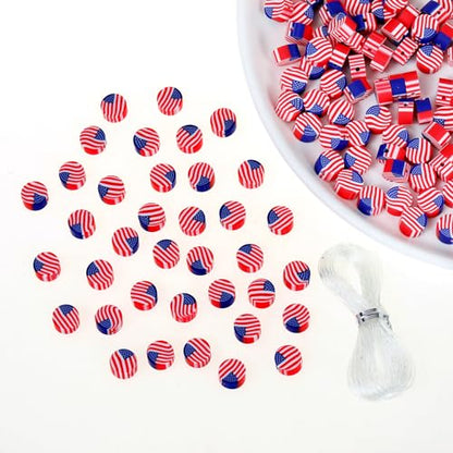 100pcs 4th of July Independence Day American Flag Polymer Clay Spacer Beads for Jewelry Making DIY Craft Bracelet Necklace (American Flag) - color: American Flag 1