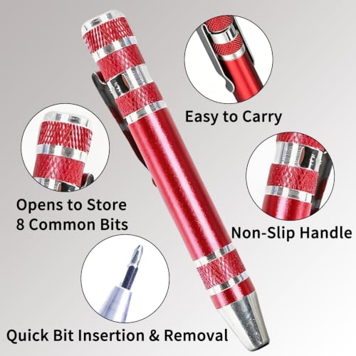 8 in 1 Multitool Screwdriver Set Portable Mini Screwdriver Pen Repair Tools for Computer Eyeglasses Daily Home Improvement Use Gifts for Husband Fathers Grandpa Red