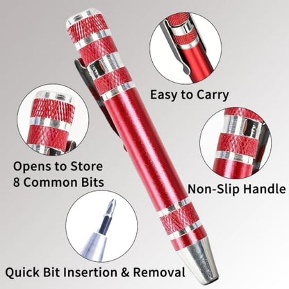 8 in 1 Multitool Screwdriver Set Portable Mini Screwdriver Pen Repair Tools for Computer Eyeglasses Daily Home Improvement Use Gifts for Husband Fathers Grandpa Red