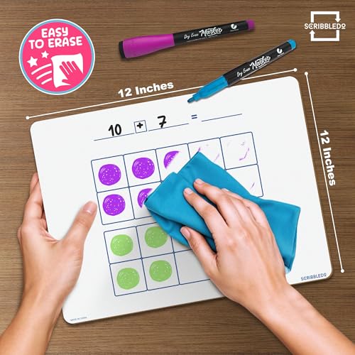 SCRIBBLEDO Dry Erase Ten Frame Area Model Board 9" x 12" Double Sided Whiteboard Math manipulatives for Kids - Area Model and 2 Ten Frames Math Practice for Addition Subtraction and Multiplication