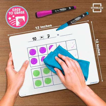 SCRIBBLEDO Dry Erase Ten Frame Area Model Board 9" x 12" Double Sided Whiteboard Math manipulatives for Kids - Area Model and 2 Ten Frames Math Practice for Addition Subtraction and Multiplication