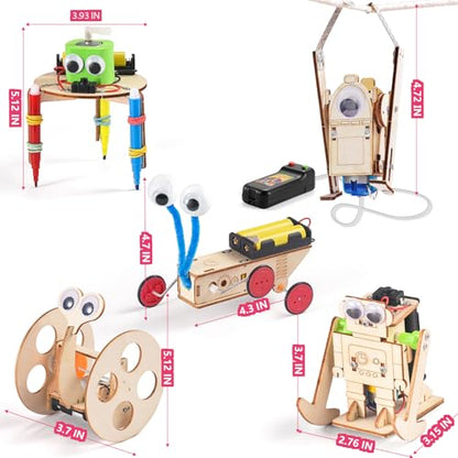 5-in-1 STEM Kit for Kids Ages 6-8 8-10, Wood Robot Building Science Kits