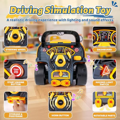 Interactive Truck Engine Toy with Removable Parts - Lights,Sounds，Ages3-5 - color: Yellow