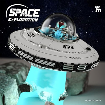 UFO Spaceship Building Block Set, Creative UFO&Alien Building Set, Space Exploration Spaceship Brick, Dual LED Lights and Transparent Base, Model for UFO Lover Collection,Gifts for Ages 8+ - style: T3012