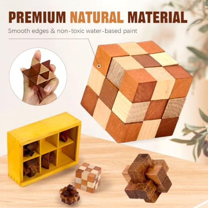 VolksRose 6pcs Wooden Brain Teaser Puzzles, IQ Challenge Puzzle Games, Logic Smart Mind Puzzle Box Lock Toy Removing Assembling 3D Small Puzzle Gift Set for Adults Teenagers Kids, 1.8inch 4.5cm - color: B-6pcs-4.5cm-2