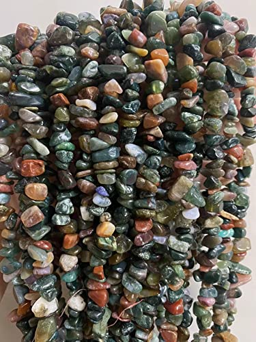 5-8mm Natural Indian Agate Gemstone Chips Healing Gravel Bracelets Necklace Kit Irregular Tumble Stone Beads DIY Crafts Design Jewelry Making 32" - color: Indian Agate