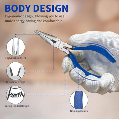 KAIHAOWIN 5" Mini Needle Nose Pliers - 10 Pack, Small Precision Pliers Set for Jewelry Making & Crafts, Spring Loaded Long Nose Pliers with Wire Cutter, Rustless High Carbon Steel for Bulk Projects - size: 10 Pack