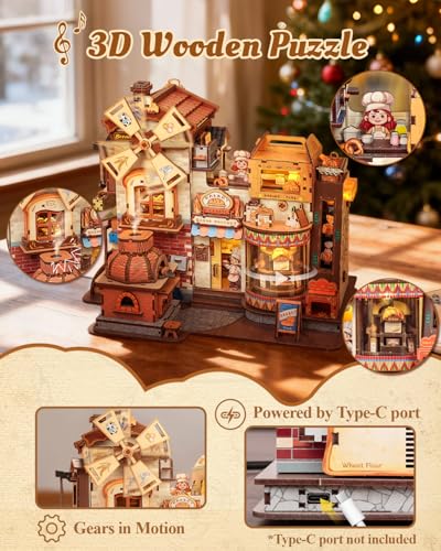 CUTEBEE 3D Wooden Puzzle for Adults, Bread Factory Bakery DIY Model Kit