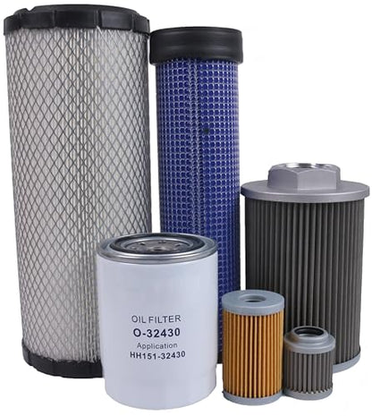 Maintenance Filter Kit HH151-32430 RD411-62210 RD401-61270 RA211-51280 R1401-42270 R2401-42280 Compatible With Kubota KX121-3 Mini Excavator