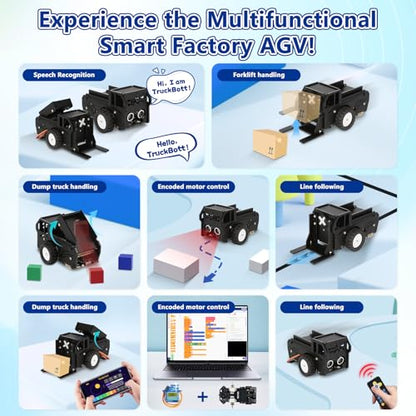 3-in-1 ESP32 IoT Control Smart Factory Kit with 2-in-1 TruckBott Smart Car Kit, Electronics Programming Robotics Kit Compatible with Arduino Scratch, School Home DIY Education STEAM Set for Teens 12+ - color: Black