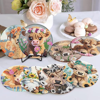Diamond Art Coasters Kit,8 Pcs Highland Cow Diamond Painting Coasters Kit - color: Baby Cow