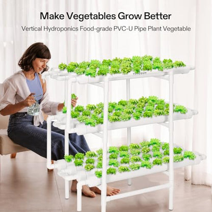 VIVOSUN Hydroponics Growing System 108 Plant Sites, 3 Layers 12 Food-Grade PVC-U Pipes Gardening System Grow Kit with Water Pump Timer, Nest Basket and Sponge for Leafy Vegetables - size: 108 Plant Sites