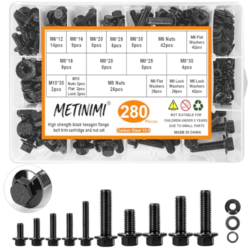 Metric Nuts and Bolts Assortment Kit 280PCS, M6 M8 M10(12mm to 30mm) Screws - size: 280PCS M6 M8 M10