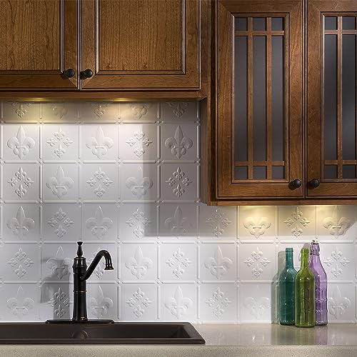 FASÄDE Fleur-de-lis Decorative Vinyl Backsplash 15 sq ft Kit in Gloss White - color: Gloss White