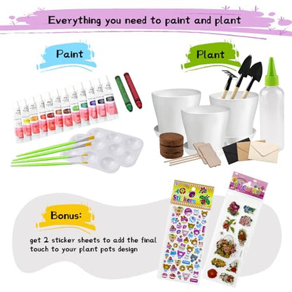 Paint & Plant Children’s Gardening Kit for Girls Boys Toys Garden Flower Gardening Gift for Kids Flower Pots Seeds Art Craft Grow Garden Planting Set for Kids Age 4 5 6 7 8 9 10 11 12 13 14 Years Old