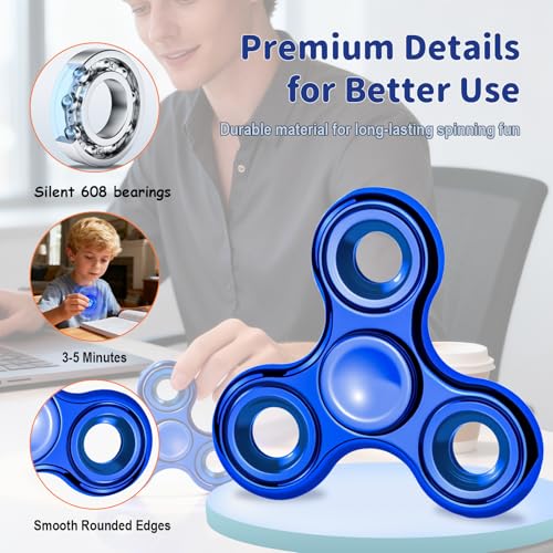 Fidget Toys Adults,Electroplated Metal Fidget Spinner Stress Reducer,High Speed 3-5 Min Quite Spins,Fidgets for Adults & Teens & Kids Age 6+(Blue) - color: Blue