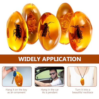 Amber Insect Specimens, 5 Pcs Unique Resin Stones with Real Bugs, Perfect for Jewelry Making, DIY Crafts, Home & Classroom Decor, Ideal Science Gifts for Kids & Adults