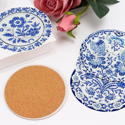 6 Pack Diamond Art Coasters Kits for Adults - Diamond Painting Coasters Kit - color: Blue Flower