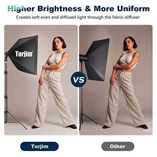 Torjim Softbox Photography Lighting Kit, 2Pcs 27" x 27" Professional Soft Box | 3000K-7500K 85W LED Bulbs with Remote, Photography Continuous Lighting Kit for Studio Lights, Portrait, Video Recording - size: 27"+ 2Pcs