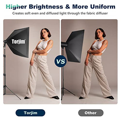 Torjim Softbox Photography Lighting Kit, 2Pcs 27" x 27" Professional Soft Box | 3000K-7500K 85W LED Bulbs with Remote, Photography Continuous Lighting Kit for Studio Lights, Portrait, Video Recording - size: 27"+ 2Pcs