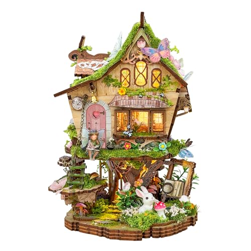 3D Wooden Puzzle Tree House Miniature House Kit with LED Lights - color: Rowan's Treehouser