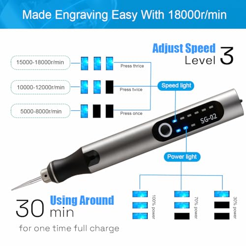 USB Rechargable Engraving Machines Pen with 35bits,Mini Electric Engraver Etching Machines Cordless Rotary Tools Engraved Jewelry Stone Metal Plastic Wood Resin - color: Silver
