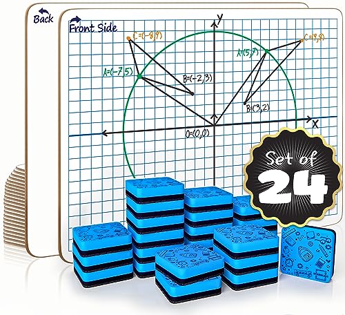 SCRIBBLEDO 24 Pack XY Axis Coordinate Graph Lap Boards 9x12 with 24 Erasers - color: 24 Pack