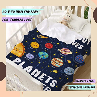 Just A Boy Who Loves Planets Solar System Space Throw Blanket Fannel Fleece Super Soft Funny Blanket Travel Throw Blanket for Bed Couch Sofa Custom Name - color: Just a Boy Who Loves Planets Solar System Space, size: Custom Name