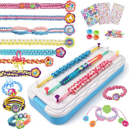 DDAI Friendship Bracelet Making Kits Crafts - Arts & Crafts for Kids Ages 8–12 - Birthday Gifts for 7 9 10 11 12 Years Old Girls Toys, String Bracelet Maker Loom Box for Kids, DIY Gem Stickers - color: Aqua & White