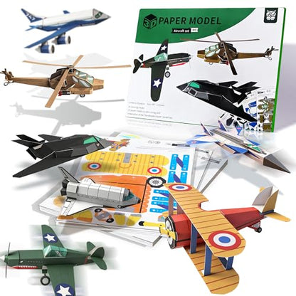 Nightingale Villa 3D Paper Building Model, DIY Origami Kit for Kids Ages 8-12, Includes 8 Pre-Cut, Easy-to-Assemble Aircraft 3D Paper Building Models, Airplane Origami Kit for Kids Ages 8-12 - style: Aircraft