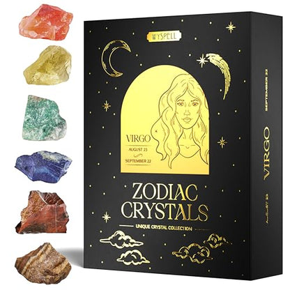 Wyspell Virgo Crystal Set - 6 Raw Virgo Healing Stones - Zodiac Gifts - color: Virgo