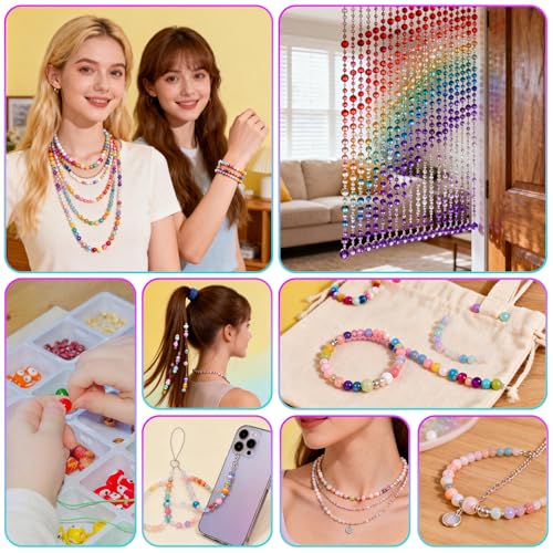 8pcs Elastic String Bracelet Making Kit, Stretchy Bracelet String (786 ft Total), 6 Rolls 1mm Stretch Cord with Scissors & 0.6mm Needle Threader for Beading and Jewelry Making.