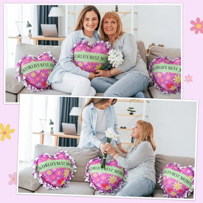 Weysat 6 Sets Christmas Heart Tied Pillow Craft Kit DIY World's Best Mom Pillow Craft Gifts with PP Cotton Flower Love Heart Cushion Covers for Love Grandma Wife Christmas Party Decor - style: Mother's Day