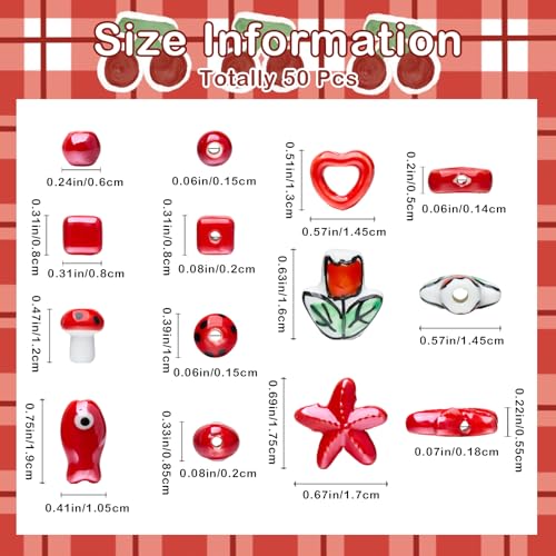 Red Ceramic Beads for Jewelry Making, 50Pcs - color: Red