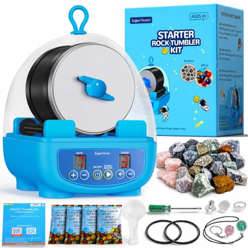 KomeStone K5 Rock Tumbler for Kids & Adults, Quiet Rock Polisher, Ages 6+ - color: Starter Kit（Sky Blue）