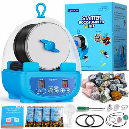 KomeStone K5 Rock Tumbler for Kids & Adults, Quiet Rock Polisher, Ages 6+ - color: Starter Kit（Sky Blue）