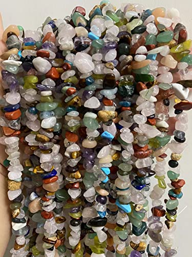 7-8mm Natural Mulite Quartz Gemstone Chips Healing Gravel Bracelets Necklace Kit Irregular Tumble Stone Beads DIY Crafts Design Jewelry Making 32" - color: Mulite Quartz