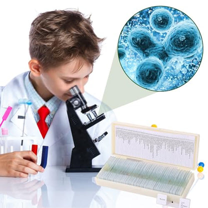 60 Pieces Prepared Microscope Slide Set with Specimens, Plant Animal Cell Science Education Microscope Slides for Bioscience Labs - size: 60pcs