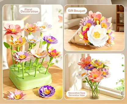 JIYAKO Flower Bouquet Building Kit, 185 PCS DIY Flower Craft Kit for Kids, Build Your Own Flower Bouquet Toy, Flower Art Craft & Flower Making Kit for Creative Projects