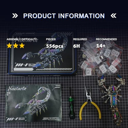 Mostarle Cyberpunk Rage Scorpion 3D Metal Puzzle, DIY Sci-Fi Model with with Glowing LED Core, Magnetic Assembly, Creative Gift & Futuristic Home Décor for Adults & Teens