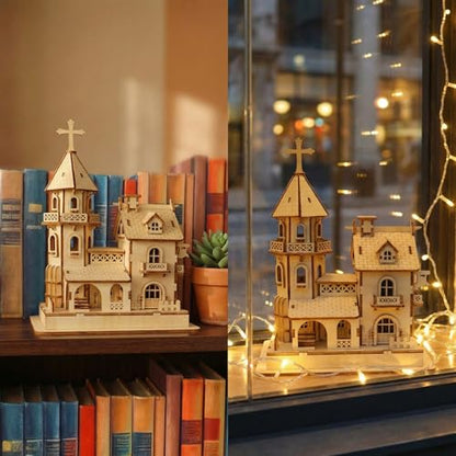 3D Wooden Puzzle Kit, DIY Architectural Wooden Building Model, Mechanical Castle House Model, Creative Craft Decoration for Home, for Adults and Teens