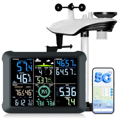 5G/2.4G WiFi Weather Station with 24/7 AI Weather Forecast,Weather Stations Wireless Indoor Outdoor with UV,Rain Gauge, Wind Speed,App Alerts, Weather Underground