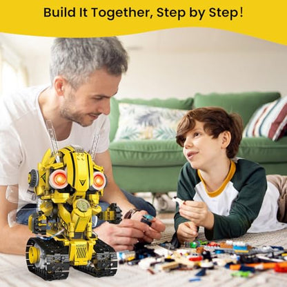HPROMOT 5-in-1 STEM Robot Building Kit for Kids Ages 8-16, Remote & App Controlled, Rechargeable Engineering Learning DIY Coding Toy, Educational Building Blocks Gift for Girls & Boys (673 PCS) - color: Yellow