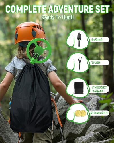 KAIWEETS Kids Metal Detector, 2026 New Animated Color Screen, Adjustable Stem, Lightweight, Treasure Hunt Gift, Complete Starter Kit with Backpack, Bonus Coins, Shovel, Rake (Explorer LITE)
