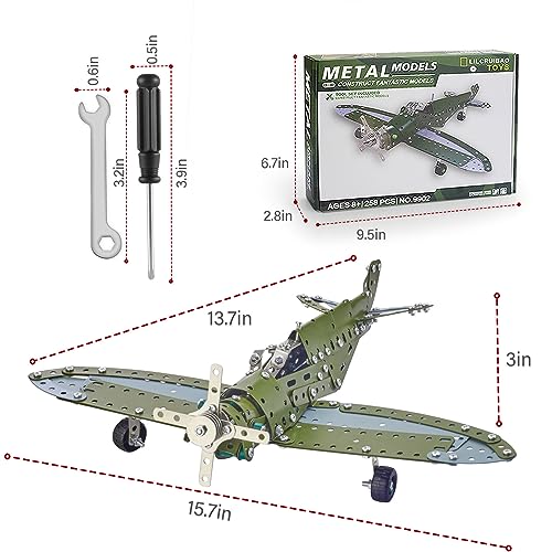 STEM Projects for Kids Ages 8-12 12-16, 258 Pieces Erector Sets Airplane Model kit, Model Aircraft Metal Building Toys Birthday for 10-14 Year Old and Up Boys Girls Adults - style: Model Airplane