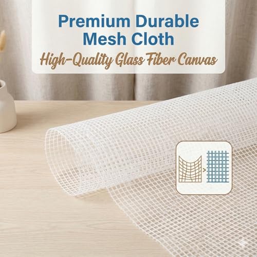 19.7x19.7 Inch Latch Hook Canvas with Wooden Crochet Hook Tool - Starter Rug Making Mesh Cloth Kit for DIY Tapestry & Cushion Crafts (19x19in Mesh +Hook) - color: 19x19in Mesh +Hook
