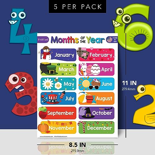 FoldCard Months of the Year Chart Educational Poster 8.5x11 5pk - color: 12 Months of the Year