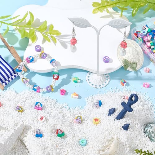 1 Box 4 Styles 320Pcs Summer Polymer Clay Beads Ocean Clay Beads Bulk Loose Large Sea Animals Fish Octopus Mermaids Cartoon Spacers for Jewelry Making Findings Bracelet Necklace Hair Clip