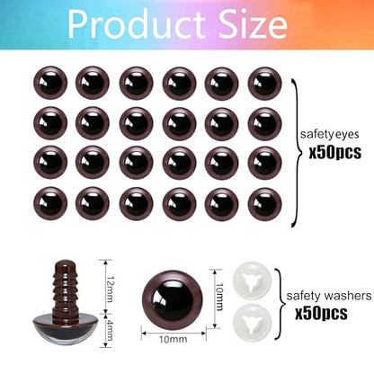 BESTCYC 100pcs 10mm Brown Plastic Safety Eyes Craft Eyes with Washers for Amigurumi Dolls Plush Animals DIY Craft Lovers Doll Makers Crochet Craft Supplies - color: Brown, size: 10mm